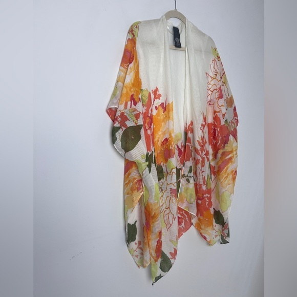 Vince Camuto Bright Citrus Colored Floral Pattern Kimono Poncho Beach Summer OS - Picture 3 of 8